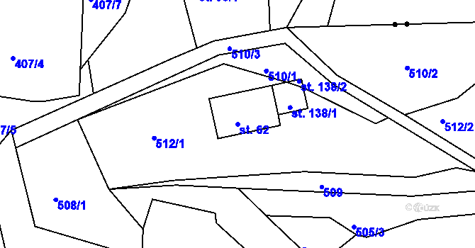 Parcela st. 62 v KÚ Kružberk, Katastrální mapa