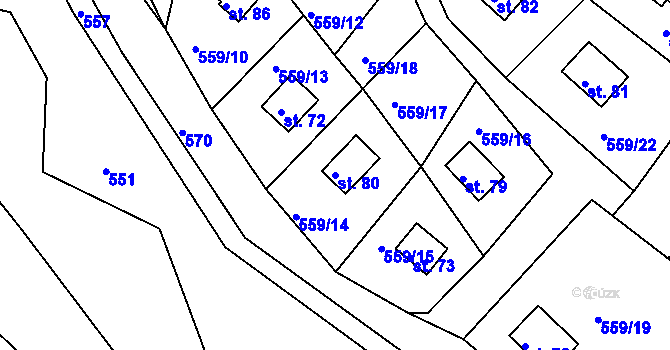 Parcela st. 80 v KÚ Kružberk, Katastrální mapa
