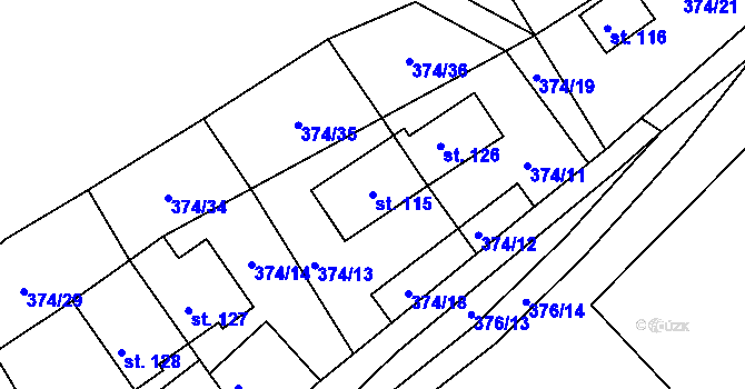 Parcela st. 115 v KÚ Kružberk, Katastrální mapa