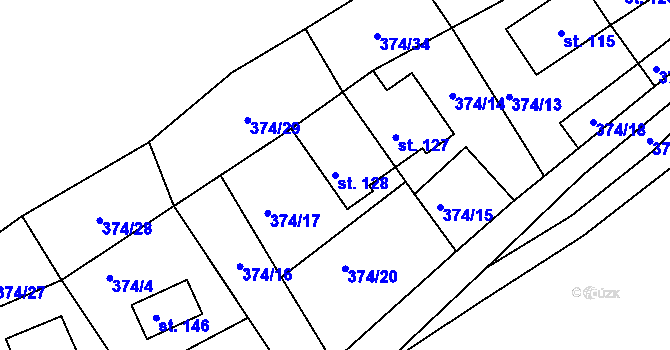 Parcela st. 128 v KÚ Kružberk, Katastrální mapa