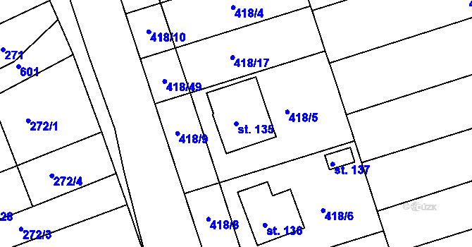 Parcela st. 135 v KÚ Kružberk, Katastrální mapa