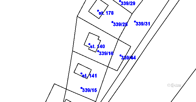 Parcela st. 339/16 v KÚ Kružberk, Katastrální mapa