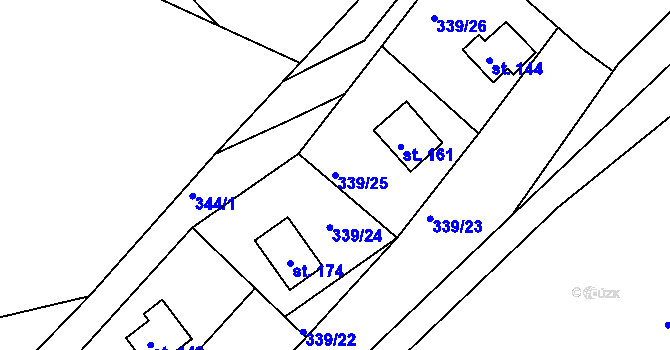 Parcela st. 339/25 v KÚ Kružberk, Katastrální mapa