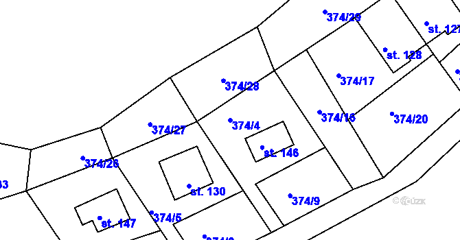 Parcela st. 374/4 v KÚ Kružberk, Katastrální mapa