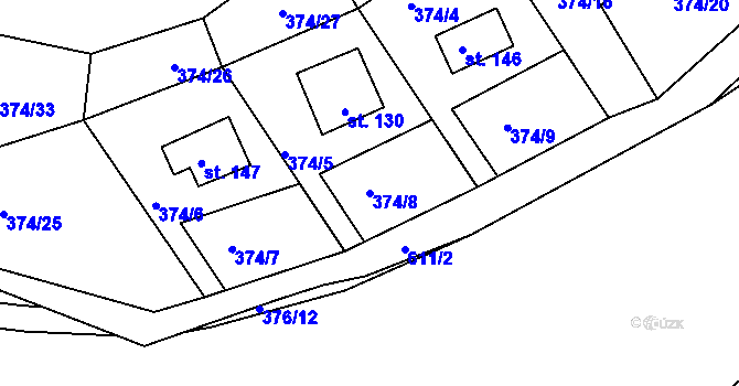 Parcela st. 374/8 v KÚ Kružberk, Katastrální mapa