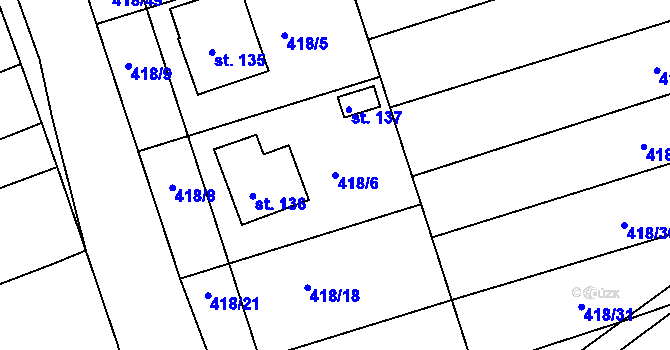Parcela st. 418/6 v KÚ Kružberk, Katastrální mapa