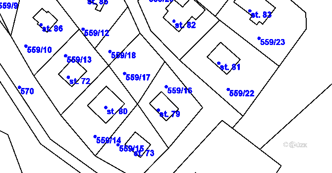 Parcela st. 559/16 v KÚ Kružberk, Katastrální mapa