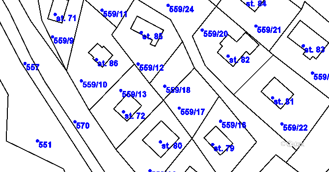 Parcela st. 559/18 v KÚ Kružberk, Katastrální mapa