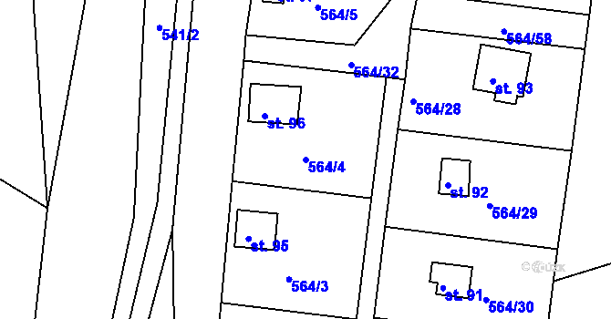 Parcela st. 564/4 v KÚ Kružberk, Katastrální mapa