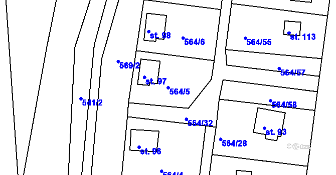 Parcela st. 564/5 v KÚ Kružberk, Katastrální mapa