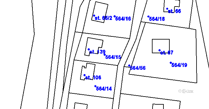 Parcela st. 564/15 v KÚ Kružberk, Katastrální mapa