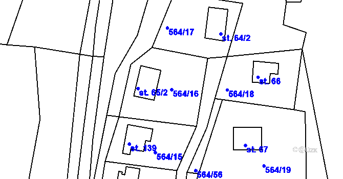 Parcela st. 564/16 v KÚ Kružberk, Katastrální mapa