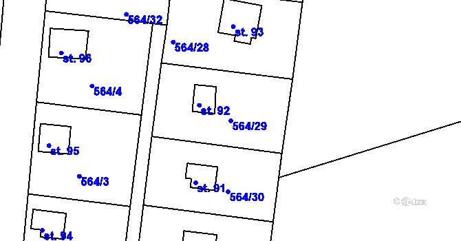 Parcela st. 564/29 v KÚ Kružberk, Katastrální mapa