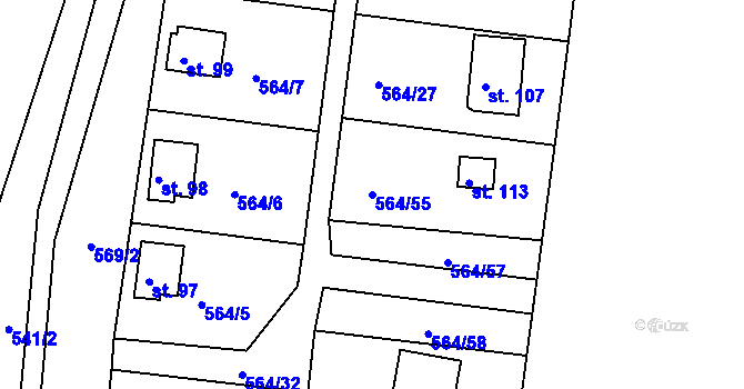 Parcela st. 564/55 v KÚ Kružberk, Katastrální mapa