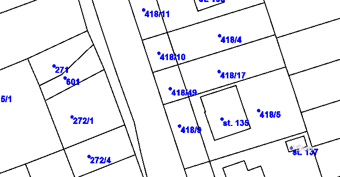 Parcela st. 418/49 v KÚ Kružberk, Katastrální mapa