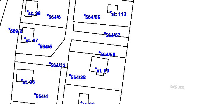 Parcela st. 564/58 v KÚ Kružberk, Katastrální mapa