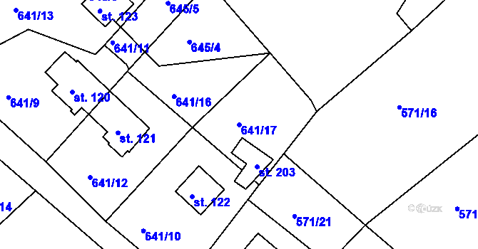 Parcela st. 641/17 v KÚ Staré Těchanovice, Katastrální mapa