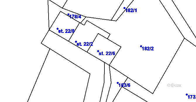Parcela st. 22/6 v KÚ Staré Těchanovice, Katastrální mapa