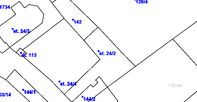 Parcela st. 24/2 v KÚ Staré Těchanovice, Katastrální mapa