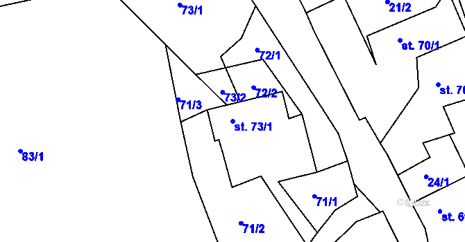 Parcela st. 73/1 v KÚ Staré Těchanovice, Katastrální mapa