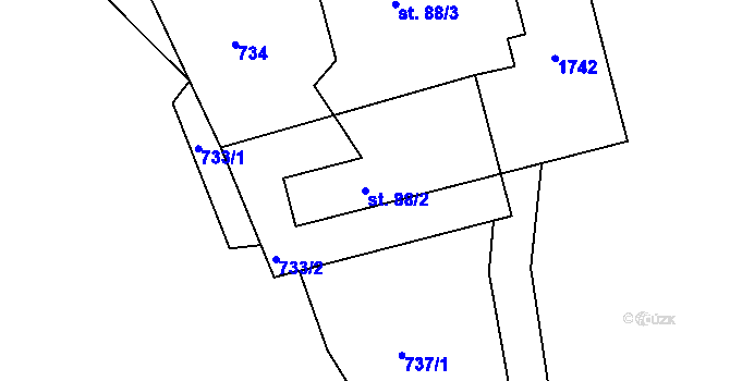 Parcela st. 88/2 v KÚ Staré Těchanovice, Katastrální mapa