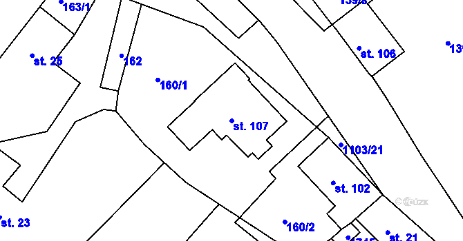Parcela st. 107 v KÚ Staré Těchanovice, Katastrální mapa