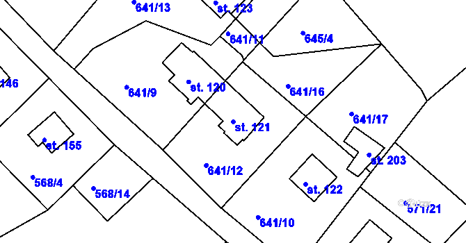 Parcela st. 121 v KÚ Staré Těchanovice, Katastrální mapa