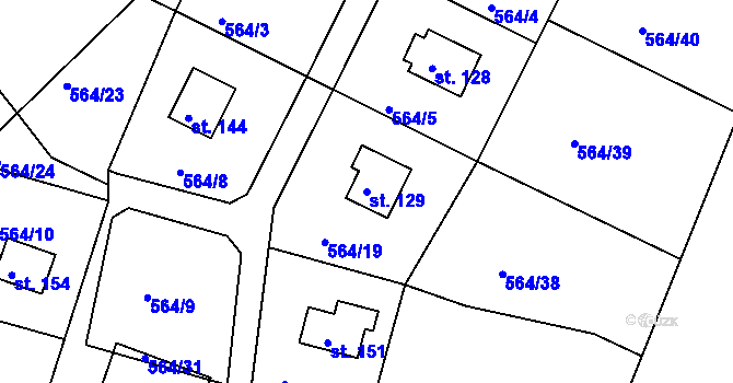 Parcela st. 129 v KÚ Staré Těchanovice, Katastrální mapa