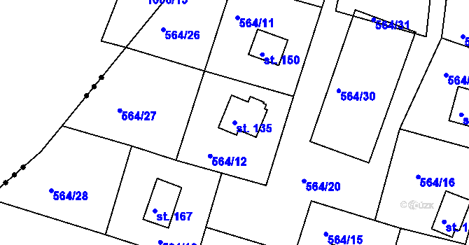 Parcela st. 135 v KÚ Staré Těchanovice, Katastrální mapa