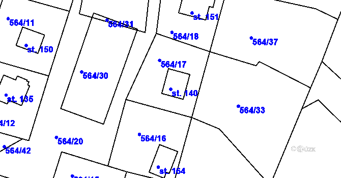 Parcela st. 140 v KÚ Staré Těchanovice, Katastrální mapa
