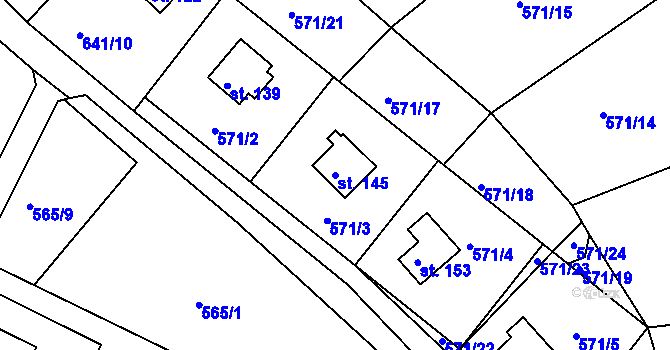 Parcela st. 145 v KÚ Staré Těchanovice, Katastrální mapa