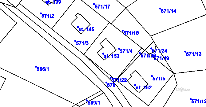 Parcela st. 153 v KÚ Staré Těchanovice, Katastrální mapa