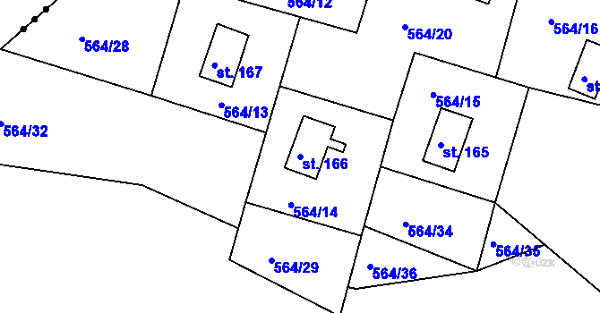 Parcela st. 166 v KÚ Staré Těchanovice, Katastrální mapa