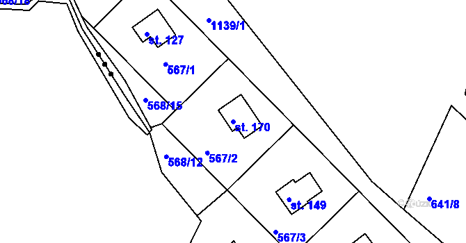 Parcela st. 170 v KÚ Staré Těchanovice, Katastrální mapa