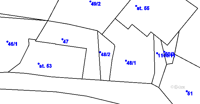 Parcela st. 48/2 v KÚ Staré Těchanovice, Katastrální mapa