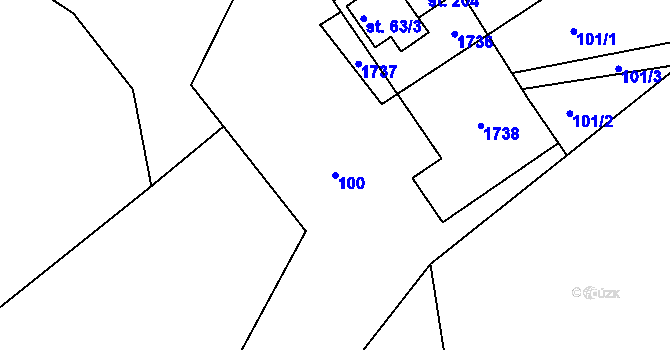 Parcela st. 100 v KÚ Staré Těchanovice, Katastrální mapa