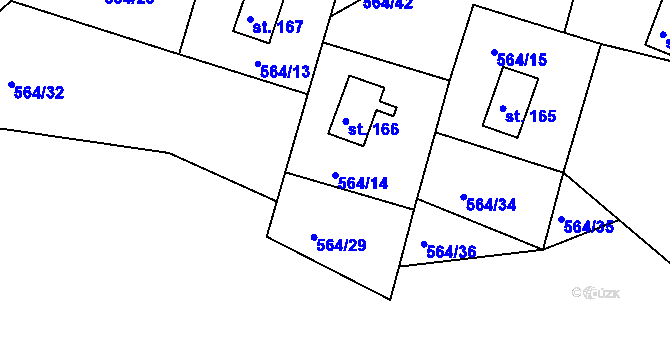 Parcela st. 564/14 v KÚ Staré Těchanovice, Katastrální mapa