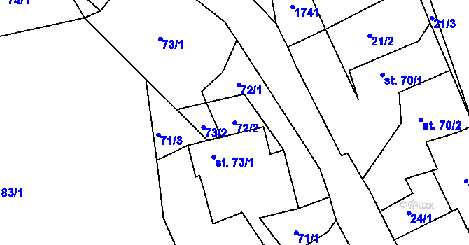 Parcela st. 72/2 v KÚ Staré Těchanovice, Katastrální mapa