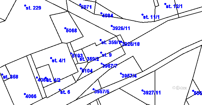 Parcela st. 9 v KÚ Kryry, Katastrální mapa