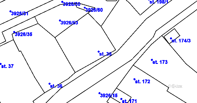 Parcela st. 35 v KÚ Kryry, Katastrální mapa
