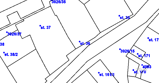 Parcela st. 36 v KÚ Kryry, Katastrální mapa