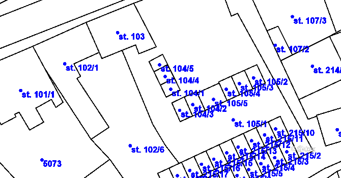 Parcela st. 104/1 v KÚ Kryry, Katastrální mapa