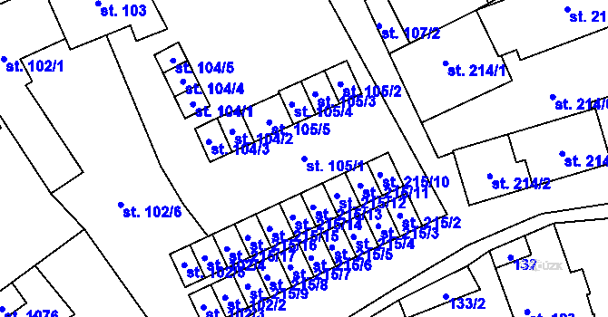 Parcela st. 105/1 v KÚ Kryry, Katastrální mapa
