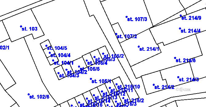 Parcela st. 105/2 v KÚ Kryry, Katastrální mapa