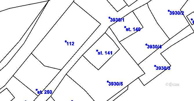 Parcela st. 141 v KÚ Kryry, Katastrální mapa