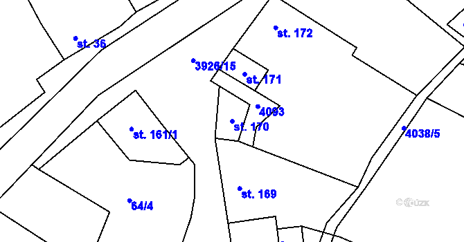 Parcela st. 170 v KÚ Kryry, Katastrální mapa