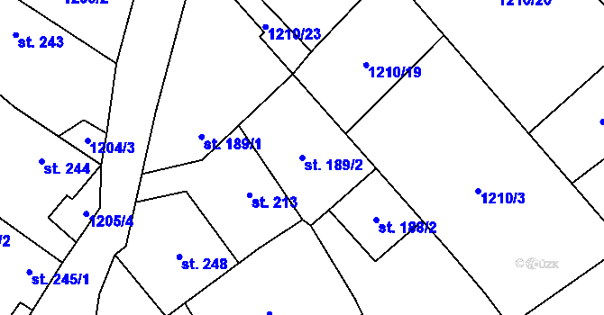 Parcela st. 189/2 v KÚ Kryry, Katastrální mapa