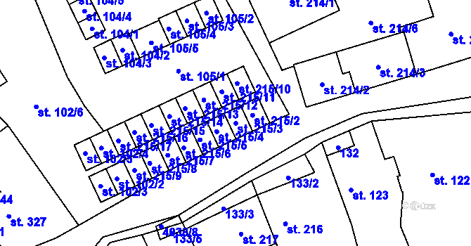 Parcela st. 215/3 v KÚ Kryry, Katastrální mapa