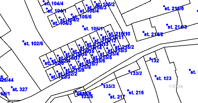 Parcela st. 215/4 v KÚ Kryry, Katastrální mapa