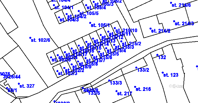 Parcela st. 215/5 v KÚ Kryry, Katastrální mapa